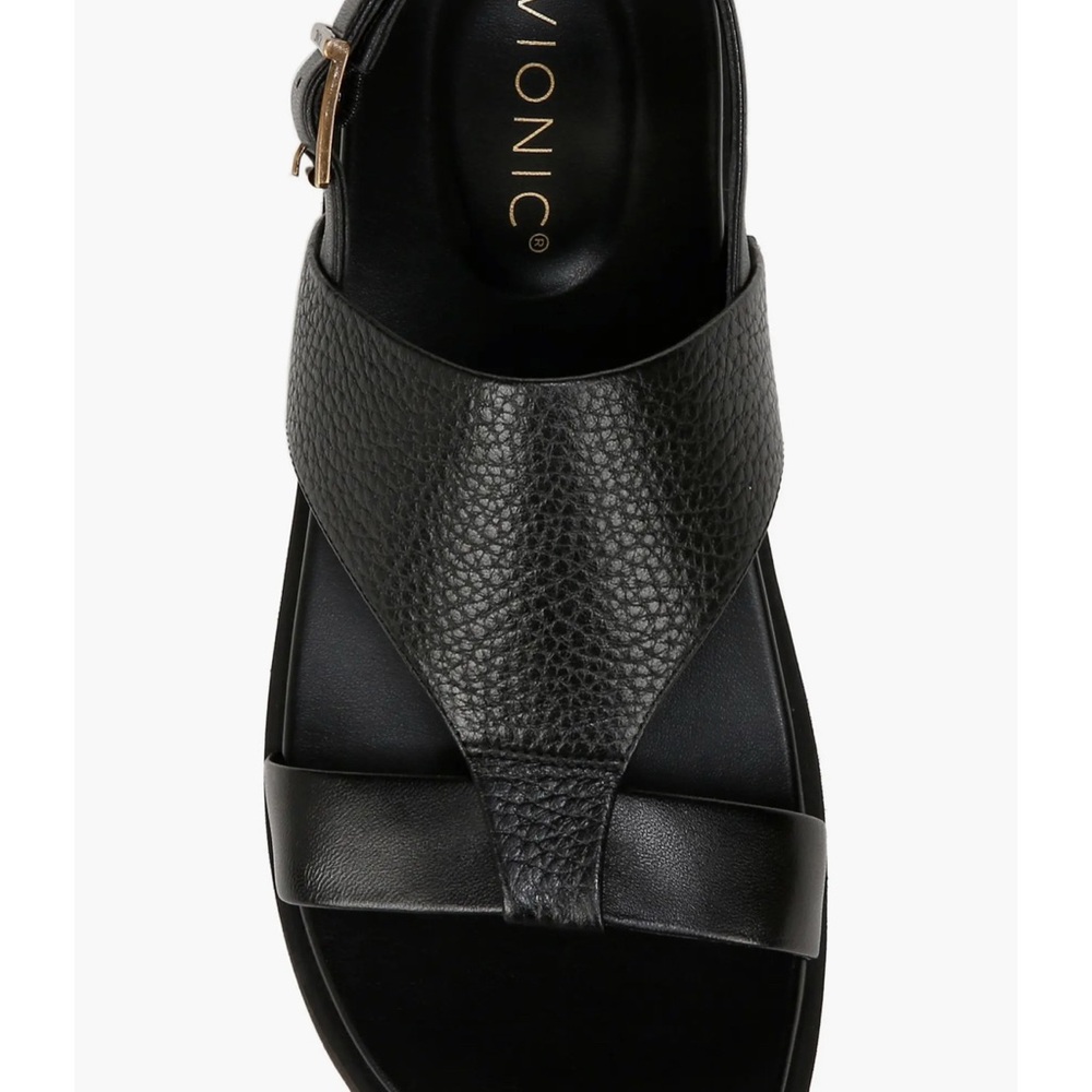 Vionic Black Textured Leather Platform Toe-Ring Slingback Sandals - Picture 3 of 6